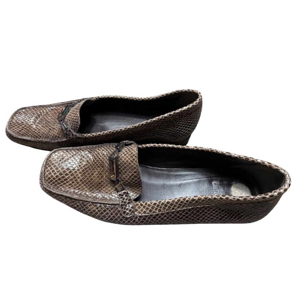 Stuart Weitzman Snakeskin Leather Bit Loafers Brown Slip On Womens Size 9 - Picture 3 of 9
